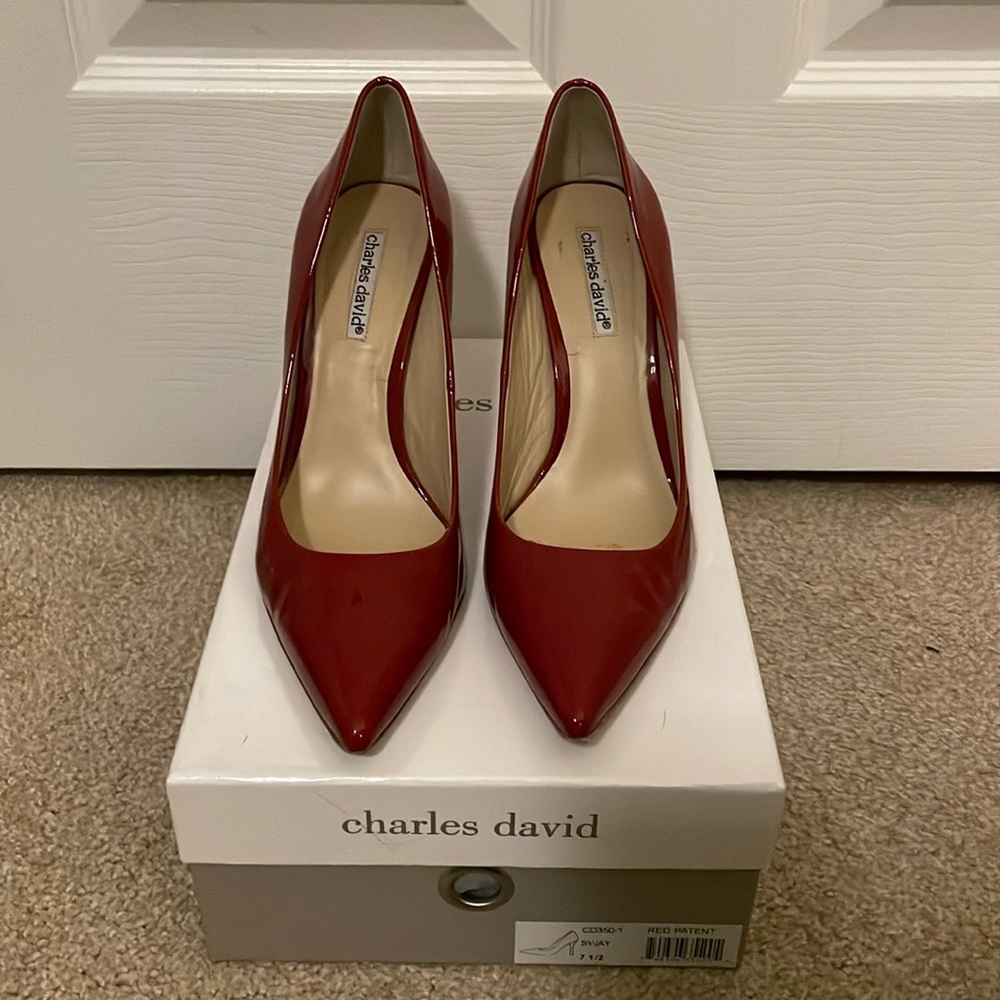 Red Patent Pumps, Charles David, Size 7.5